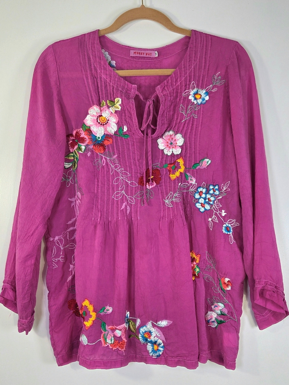 Johnny Was Magenta Embroidered Floral Tunic